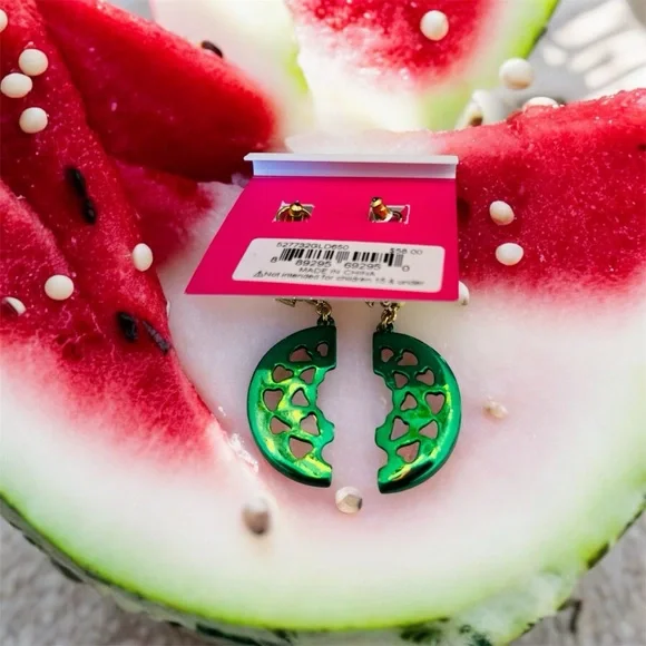 Betsey Johnson Faux Stones & Crystals Backyard Watermelon Drop Earrings (NWT) - Picture 8 of 9